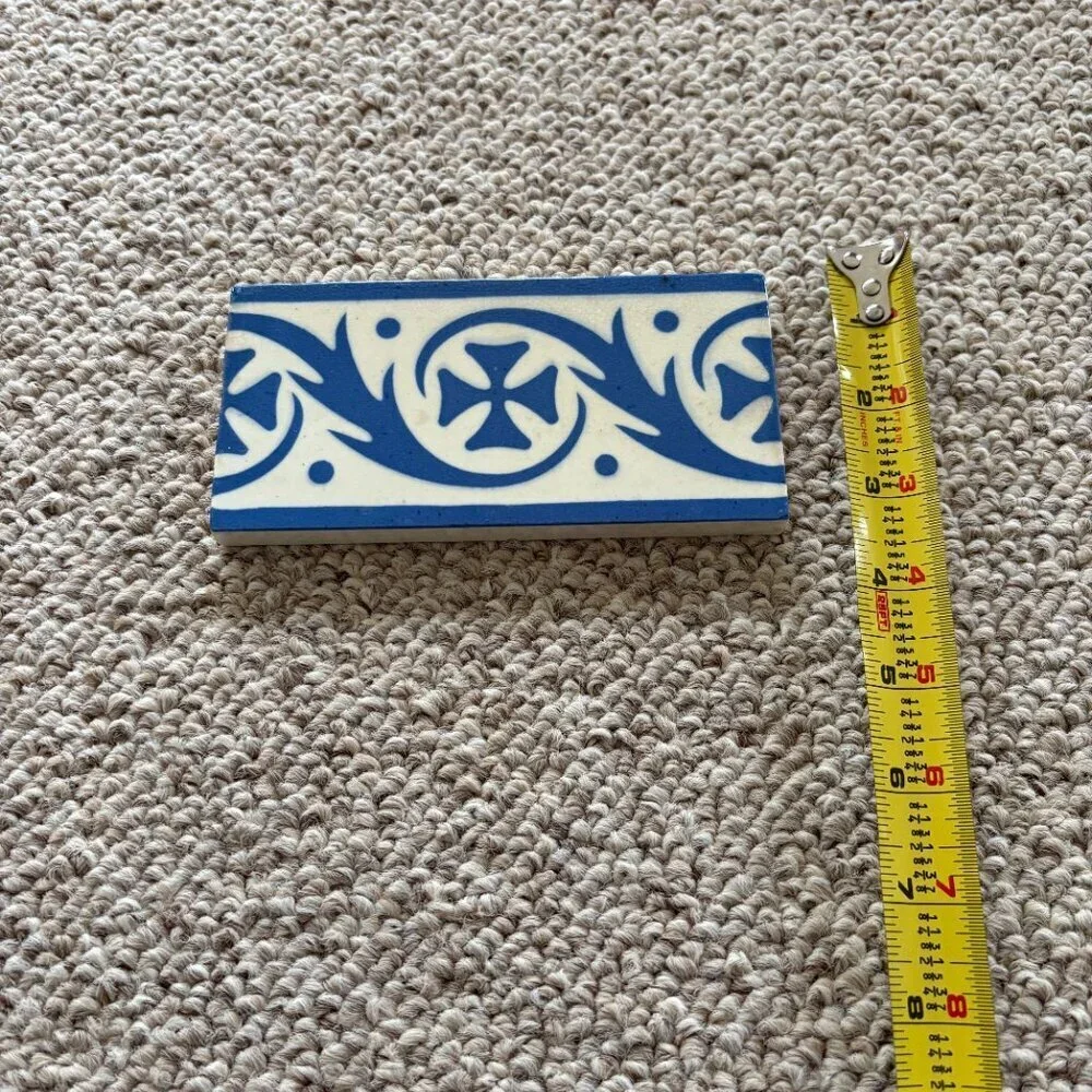 Rare Blue White Border Tile | Vintage Architectural Salvage Kitchen Decor - Picture 8 of 8
